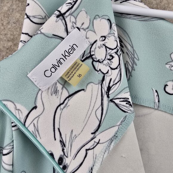 Floral Sleeveless Mint Green & White Fit And Flare Midi Dress 94% Polyester Mesh - Picture 4 of 8